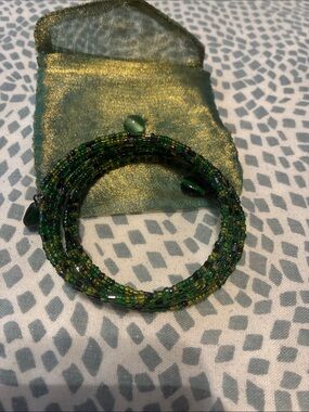 Green Beaded Wrap Bracelet with Bag